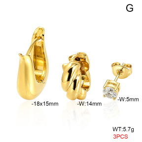6E4005016bhva-900  316 Pin 14K PVD Zircon,Handmade Polished  Stainless Steel Earrings