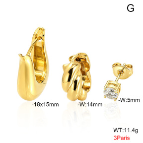 6E4005017aivb-900  316 Pin 14K PVD Zircon,Handmade Polished  Stainless Steel Earrings