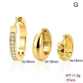 6E4005021bika-900  316 Pin 14K PVD Zircon,Handmade Polished  Stainless Steel Earrings