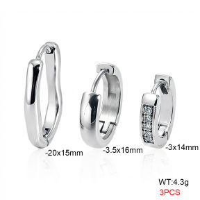 6E4005034bhva-900  316 Pin Zircon,Handmade Polished  Stainless Steel Earrings