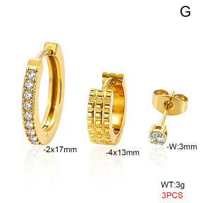 6E4005040abol-900  316 Pin 14K PVD Zircon,Handmade Polished  Stainless Steel Earrings