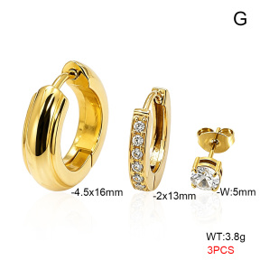 6E4005048bhva-900  316 Pin 14K PVD Zircon,Handmade Polished  Stainless Steel Earrings