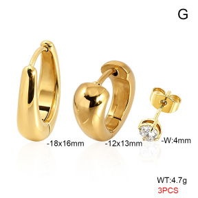 6E4005052bhva-900  316 Pin 14K PVD Zircon,Handmade Polished  Stainless Steel Earrings
