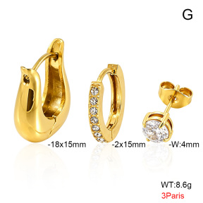6E4005061vhpl-900  316 Pin 14K PVD Zircon,Handmade Polished  Stainless Steel Earrings