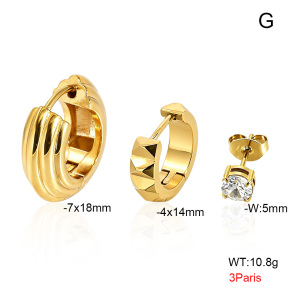 6E4005069aivb-900  316 Pin 14K PVD Zircon,Handmade Polished  Stainless Steel Earrings
