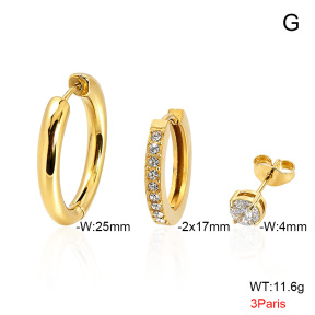 6E4005081vhov-900  316 Pin 14K PVD Zircon,Handmade Polished  Stainless Steel Earrings