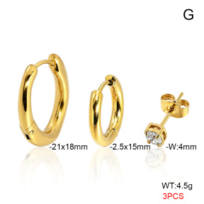6E4005084bbov-900  316 Pin 14K PVD Zircon,Handmade Polished  Stainless Steel Earrings