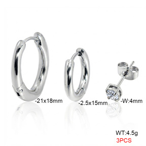 6E4005086bbml-900  316 Pin Zircon,Handmade Polished  Stainless Steel Earrings