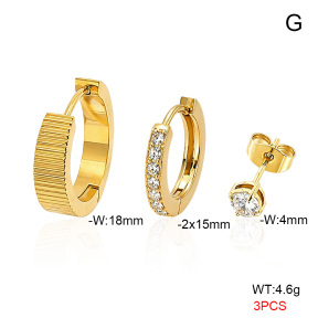 6E4005092vhha-900  316 Pin 14K PVD Zircon,Handmade Polished  Stainless Steel Earrings