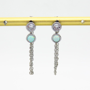 6E4003770bhia-700  Synthetic Opal & Zircon,Handmade Polished  E:14x7mm  Stainless Steel Earrings