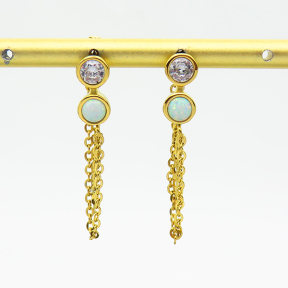 6E4003771vhkb-700  Synthetic Opal & Zircon,Handmade Polished  E:14x7mm  Stainless Steel Earrings
