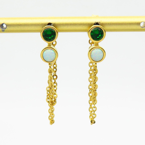 6E4003772vhkb-700  Synthetic Opal & Zircon,Handmade Polished  E:14x7mm  Stainless Steel Earrings