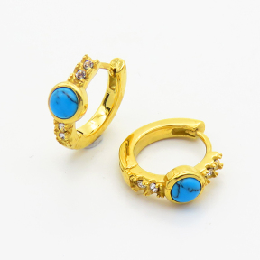 6E4003789vhmv-106D  Synthetic Turquoise & Czech Stones,Handmade Polished  E:16mm  Stainless Steel Earrings