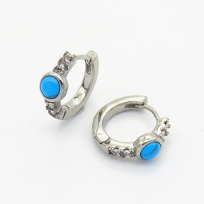 6E4003790vhkb-106D  Synthetic Turquoise & Czech Stones,Handmade Polished  E:16mm  Stainless Steel Earrings