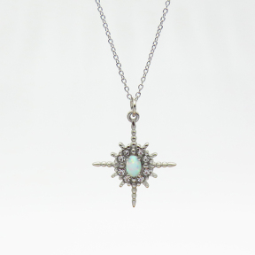 6N4003899ahjb-106D  Synthetic Opal & Czech Stones,Handmade Polished  P:22mm  N:1.2x400mm+50mm(T)  Stainless Steel Necklace