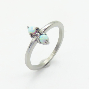 6R4000834ahlv-700  6-8#  Synthetic Opal & Czech Stones,Handmade Polished  R:10mm  Stainless Steel Ring