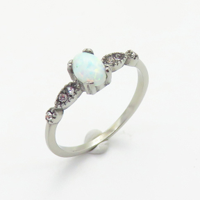 6R4000840vhmv-106D  6-8#  Synthetic Opal & Czech Stones,Handmade Polished  R:6mm  Stainless Steel Ring