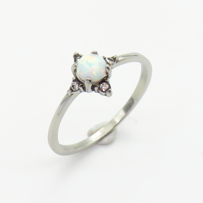 6R4000841vhmv-106D  6-8#  Synthetic Opal & Czech Stones,Handmade Polished  R:8mm  Stainless Steel Ring