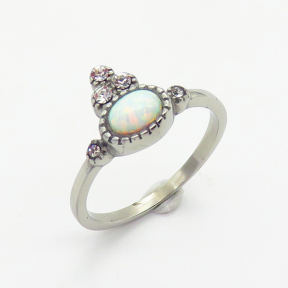 6R4000842ahlv-106D  6-8#  Synthetic Opal & Czech Stones,Handmade Polished  R:10mm  Stainless Steel Ring