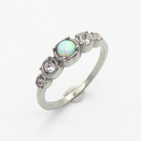 6R4000843ahlv-106D  6-8#  Synthetic Opal & Czech Stones,Handmade Polished  R:5mm  Stainless Steel Ring