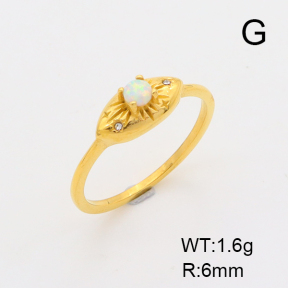 6R4000848vhmv-106D  6-8#  Synthetic Opal & Czech Stones,Handmade Polished  Stainless Steel Ring