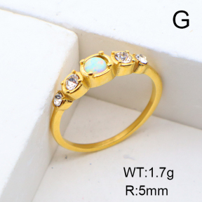 6R4000863vhmv-106D  6-8#  Stainless Steel Ring Synthetic Opal & Czech Stones,Handmade Polished  Stainless Steel Ring