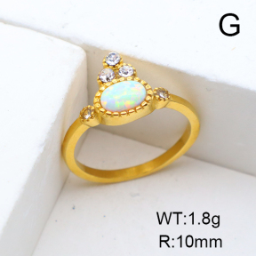6R4000864vhmv-106D  6-8#  Stainless Steel Ring Synthetic Opal & Czech Stones,Handmade Polished  Stainless Steel Ring