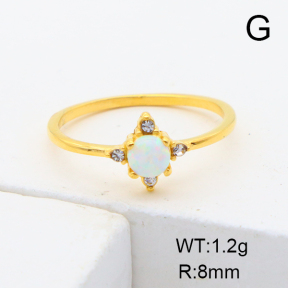 6R4000865vhnv-106D  6-8#  Stainless Steel Ring Synthetic Opal & Czech Stones,Handmade Polished  Stainless Steel Ring