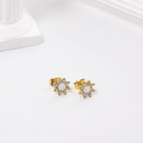 GEE001055vhov-700  Synthetic Opal & Czech Stones,Handmade Polished  E:9mm  Stainless Steel Earrings