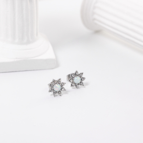 GEE001056vhmv-700  Synthetic Opal & Czech Stones,Handmade Polished  E:9mm  Stainless Steel Earrings
