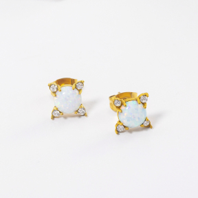 GEE001057vhnv-700  Synthetic Opal & Czech Stones,Handmade Polished  E:8mm  Stainless Steel Earrings
