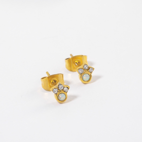GEE001059vhlo-700  Synthetic Opal & Czech Stones,Handmade Polished  E:6x5mm  Stainless Steel Earrings