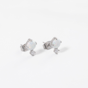 GEE001070bhia-700  Synthetic Opal & Czech Stones,Handmade Polished  E:11x7mm  Stainless Steel Earrings