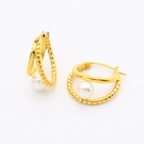 GEE001093vhkb-700  Plastic Imitation Pearls,Handmade Polished  E:18mm  Stainless Steel Earrings