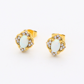 GEE001100ahpv-700  Synthetic Opal & Czech Stones,Handmade Polished  E:10x9mm  Stainless Steel Earrings