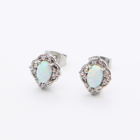 GEE001121vhnv-700  Synthetic Opal & Czech Stones,Handmade Polished  E:10x9mm  Stainless Steel Earrings