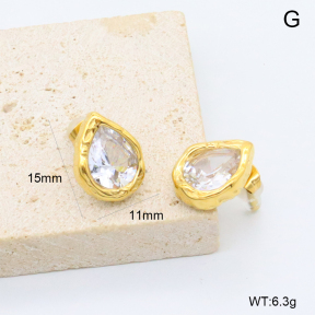 GEE003074vbpb-066  316 Pin 18K PVD Zircon,Handmade Polished  Stainless Steel Earrings  BC26050347E-WT