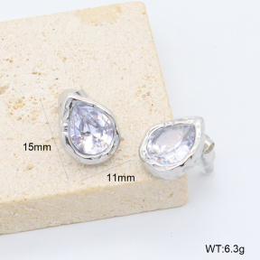 GEE003075bbov-066  316 Pin Zircon,Handmade Polished  Stainless Steel Earrings  BC26050347E-S-WT