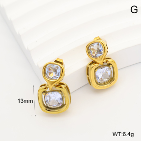 GEE003163bhia-066  316 Pin 18K PVD Zircon,Handmade Polished  Stainless Steel Earrings  BC26070467E-WT