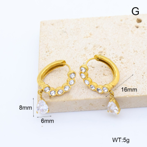 GEE003193vhkb-066  316 Pin 18K PVD Zircon & Czech Stones,Handmade Polished  Stainless Steel Earrings  BC26050304E-1