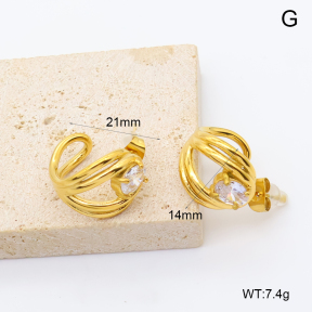 GEE003344bhia-066  316 Pin 18K PVD Zircon,Handmade Polished  Stainless Steel Earrings  BC26070580E