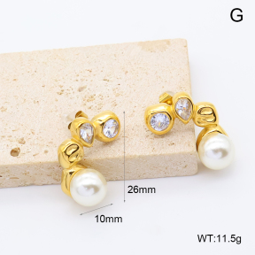 GEE003350bhia-066  316 Pin 18K PVD Zircon & Resin Imitation Pearls,Handmade Polished  Stainless Steel Earrings  BC26070577E
