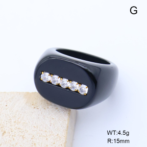 GER001567aakl-066  7#  18K PVD Zircon & Resin  Stainless Steel Ring  BC26070539R